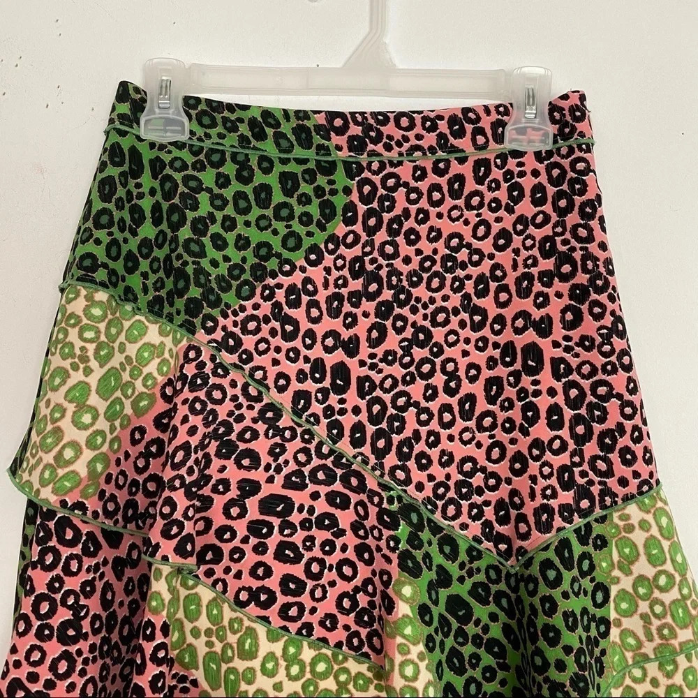 Derek Lam 10 Crosby Ruffle Leopard Print Skirt Pink Green Layered Size 6 Small - Picture 5 of 12